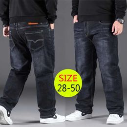 10XL Oversize Black Jeans Men Plus Size 50 Denim Pants Husband Breathable Loose Trousers Streetwear Baggy Casual 240311