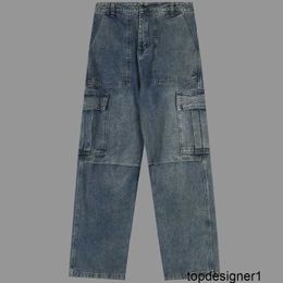 Designer versão original da marca de moda outono e inverno Paris B calças casuais soltas clássicas para casais, jeans de perna reta confortáveis ​​e emagrecedores WV50