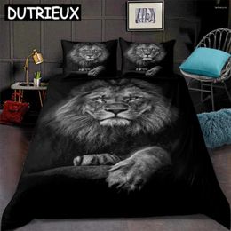 Bedding Sets Black Lion Pattern Duvet Cover Set 3D Lifelike Animal Print Soft Microfiber Bedspread 3pcs Bedclothes