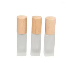 Storage Bottles 25pcs 6ml Mini Perfume Bottle Refillable Frosted Glass Square Wood Lid Cosmetic Packaging Container Atomizer Spray Mist