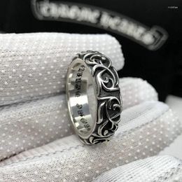 Cluster Rings Personalised Cross Ring For Men And Women Couples Trendy Retro Thai Silver Eternal Vine