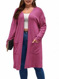 plus Size Spring Autumn Midi Knitted Cardigan Women Casual Fi V-Neck Ladies Cardigan Lg Sleeve Loose Woman Sweater Coats t5W2#