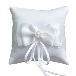 Party Decoration Romantic Double Bow Ribbon Pearls Ring Pillow Bridal Wedding Ceremony Pocket Cushion Bearer With Ribbons
