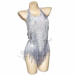 new Sparkly Rhinestes Fringes Bodysuit Women Nightclub Outfit Glisten Dance Costume One-piece Dance Wear Singer Stage Leotard S76I#