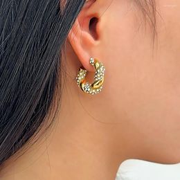 Hoop Earrings 2024 Style 18K Gold Plated Stainless Steel Stylish Bling Crystal Inlaid C-Shaped Ear Jewellery Anti Allergic