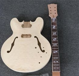 In Stock Unfinished Jazz Electric Guitar Kit w F holes w Quilted Maple Top semi hollow body DIY guitar Without guitar parts8178786
