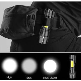 Portable USB Rechargeable LED Flashlight Zoom COB+T6 Built-in Battery Tactical Torch 3 Mode Waterproof Emergenc Work Light
