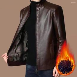 Men's Jackets Men Faux Leather Coat Mid-aged Windproof Jacket With Plush Heat Retention Stand Collar Motorcycle For Father