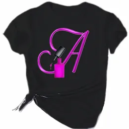 plus Size Maycaur Custom Name Letter Combinati Fi Women T-shirt Nail Polish Letter Ft A B C D E F G Short Sleeve Tops s1vJ#