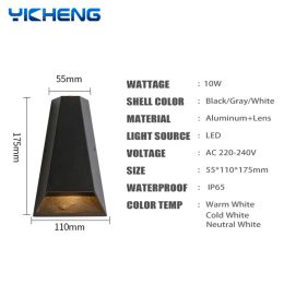6W 10W LED Wall Lamp IP65 Waterproof Outdoor Aluminum Wall Lights Porch Garden Fence Indoor Modern Nordic Sconce Lamps 85-265V