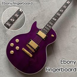 Left hand Custom LP Electric guitar Purple color Tiger Flame Top Handmade 6 stings mahogany body gitaar Ebony fingerboard5768375