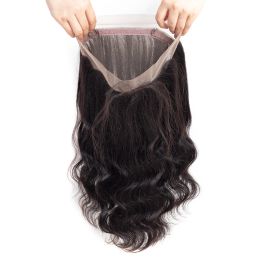 360 Lace Frontal Only Brazilian Body Wave Human Hair Straight Pre-plucked Transparent Lace Closure Only Natural Color Remy Hair