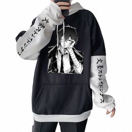 anime Bungo Stray Dogs Hoodie Hip Hop Plus Size Men Patchwork Lg Sleeve Sweatshirt Men Harajuku Cool Osamu Dazai Manga Hoodies 27Pa#