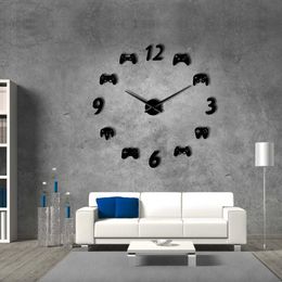 Video Game Controllers DIY Large Gamer Wall Clock Game Room Decor Modern Design Frameless Giant Wall Clock Game Boys Room Wall Watch