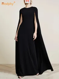 Casual Dresses Modphy Women Fashion Evening Long Dress O-neck Cloak Sleeves Slim Black Elegant Party Autumn 2024