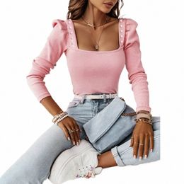 women's Sexy Slim Lg Sleeve Solid Winter T Shirt Pullover Ladies Square Neck Tops Blouse Plus Size Clothing 053j#