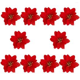 Decorative Flowers 10 PCS Christmas Flower Home Artificial For Xmas Garlands Decor Sequin Cloth Fake