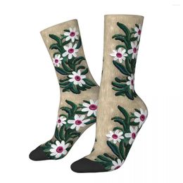 Men's Socks White Swan River Daisy Flower Embroidery Flowers Male Mens Women Summer Stockings Polyester