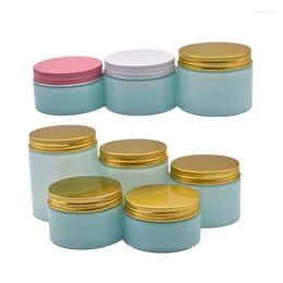 Storage Bottles Plastic Wide Mouth Bottle Cosmetic Cream Pots Light Blue Empty Makeup Containters With Aluminium Lids 100G 120G 150G 200G