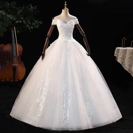 Off The Shoulder Wedding Dress Elegant Boat Neck Bridal Dress Lace Up Ball Gown Princess Luxury Vestido De Noiva Customise 240325