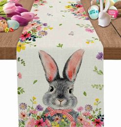 Table Runner Easter Bunny Flowers Linen Runners Dresser Scarves Decor Spring Farmhouse Dining Decoraitons yq240330