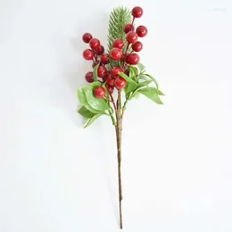 Decorative Flowers 1pcs 33CM Artificial Plant Juniper Leaf Red Berry Christmas Flower Bundle Home Decoration DIY Handmade