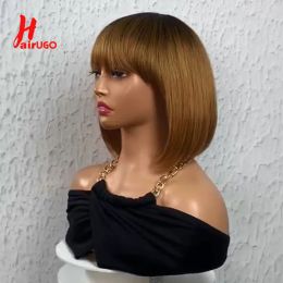 T1B/30 Bob Wigs With Bangs Machine Made Fringe Human Hair Wigs Full Machine Made Straight Human Hair Wigs For Women