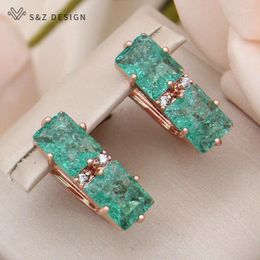 Dangle Earrings S&Z DESIGN Fashion 585 Rose Gold Color Rectangle Crack Crystal Drop Earring For Women Wedding Cubic Zirconia Jewelry