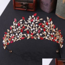 Hair Clips Barrettes Accessories Bridal Crowns Headpiece Rhinestone Green Blue Leaf Crystal Diadem Tiaras Jewelry Drop Delivery Hairje Ot4Za