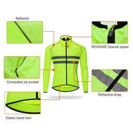 Wosawe Ultralight Men's Cycling Windbreaker Reflective Jacka Windproof Bike Jacket Water Resistant Mtb Road Bicycle Long Jersey