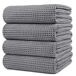 POLYTE Ultra-fine Fibre Ultra Large Quick Drying Veet Free Bath Towel, 152.4 X 76.2 Cm, Set of 4 (gray, Waffle Weave)