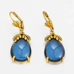 Dangle Earrings Delicate Gold Color Waterdrop Blue Stone For Women Fashion Long Earring Wedding Engagement Party Jewelry Gifts