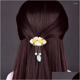 Hair Clips Barrettes Various Colours Temperamental Coloured Glaze Petal Jewellery Elegant Simple Tassel Pendant Hairpin Clip Female Fash Otfxu