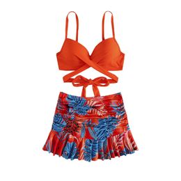 Women's Swimwear Womens independent and sexy drawstring neckline with pleated and tight fitting bikini with chest pad no steel bracket swimsuit ba o J240330