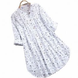 women's Boho Fr Print T-Shirt Dr Casual Baggy Blouse Lg Tunic Tops Plus Size High Quality Clothing For Female 2023-2024 j21w#