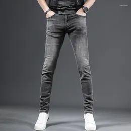 Men's Jeans Summer Dark Grey Slim Fit Men Korean Style Casual Stretch Denim Pants