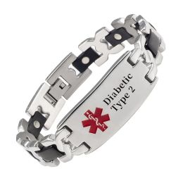 Strands Wollet Stainless Steel Medical Alert Bracelet for Women Medical Alert Jewellery 8inches (20cm) Laser Diabetic Type 2 Width:0.52''