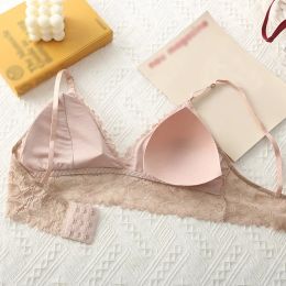 Frauen Bralette französischer Spitzendreieck Tasse BH ohne Stahlring Unterwäsche Schönheit Rückenpackte Brust bequeme Brassiere