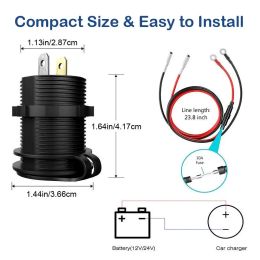 36W USB QC3.0& PD Type C Car Charger Socket with Digital Voltmeter Switch Outlet Fast Charger for 12V 24V Car Boat Truck Golf RV