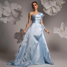 Party Dresses Kadisua Baby Blue Satin Evening Dress Sleeveless Floor Length A-Line One-Shoulder Flower Beaded Elegant Formal Occasion