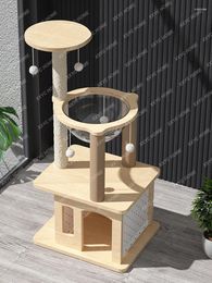 Cat Carriers Solid Wood Climbing Frame Nest Tree Scratching Pole Sisal Rope Small Apartment Space