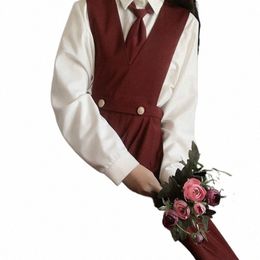 japanese Lolita Strap Dr Girl Sleevel Pinafore Pleated Dr High School Uniform Red JK Uniform Seifuku Students Sundr 35kQ#