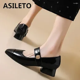 Dress Shoes ASILETO Brand Elegant Women Pumps Square Toe Chunky Heels Strap Shallow Big Size 41 42 43 Mary Janes Daily Female Spring