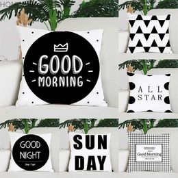 Pillow 45x45cm Nordic English letter printing black and white plaid case sofa office seat cushion cover home decoration Y240401