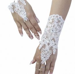 elegant Beaded Lace Satin Short Bridal Gloves 2023 Fingerl Wedding Gloves White Ivory Wedding Accories Veu De Noiva q91y#