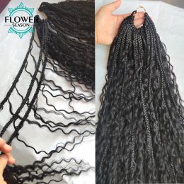 Crochet Boho Box Braids With Human Hair Curls Synthetic Hair For Braiding 14-30 inch Pre-looped Box Braids With Curly Ends