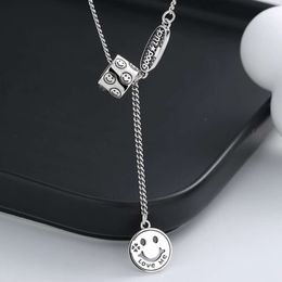 classic Van Clover Necklace S925 Sterling Silver ins New Trend Smiley Pipe Beads Clover Smiley Necklace Spicy Girl Hundred Choke Chain