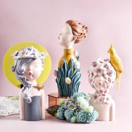 Decorative Figurines Nordic Ins Home Decorations People Statues Resin Flower Woman Sculpture Living Room Decoration Crafts Sale