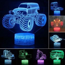 Truck 3D Night Light LED 7/16 Colors Change LED Children Night Light Bedroom Atmosphere Table Bedside Lamp Boys Gifts Toys