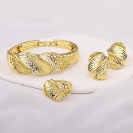 Necklace Earrings Set Luxury Women's Bracelet Ring Charming Earring With Hollow Water Wave Pattern Exquisite And Elegant Wedding Accessories